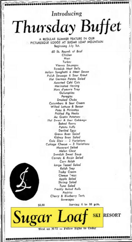 Sugar Loaf Resort - Jun 1965 Thurs Night Buffet